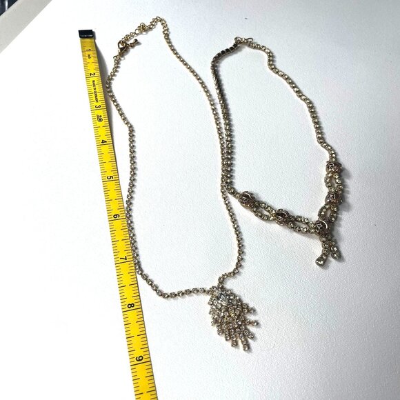 Vintage Rhinestone Statement Necklaces Set Of 2 With Gold-Tone Chains & Intricat - Picture 8 of 14